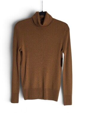 Saks Fifth Avenue 70% Merino Wool Ribbed Turtleneck Sweater Nutmeg M NWT
